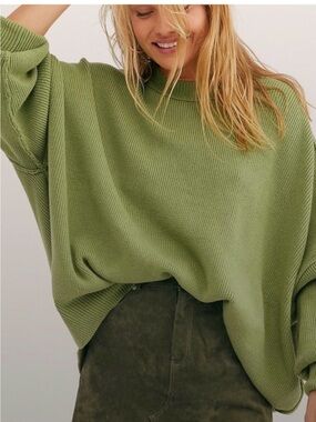 Free People Easy Street Pullover Olive Green Oversized Women's Sweater MEDIUM